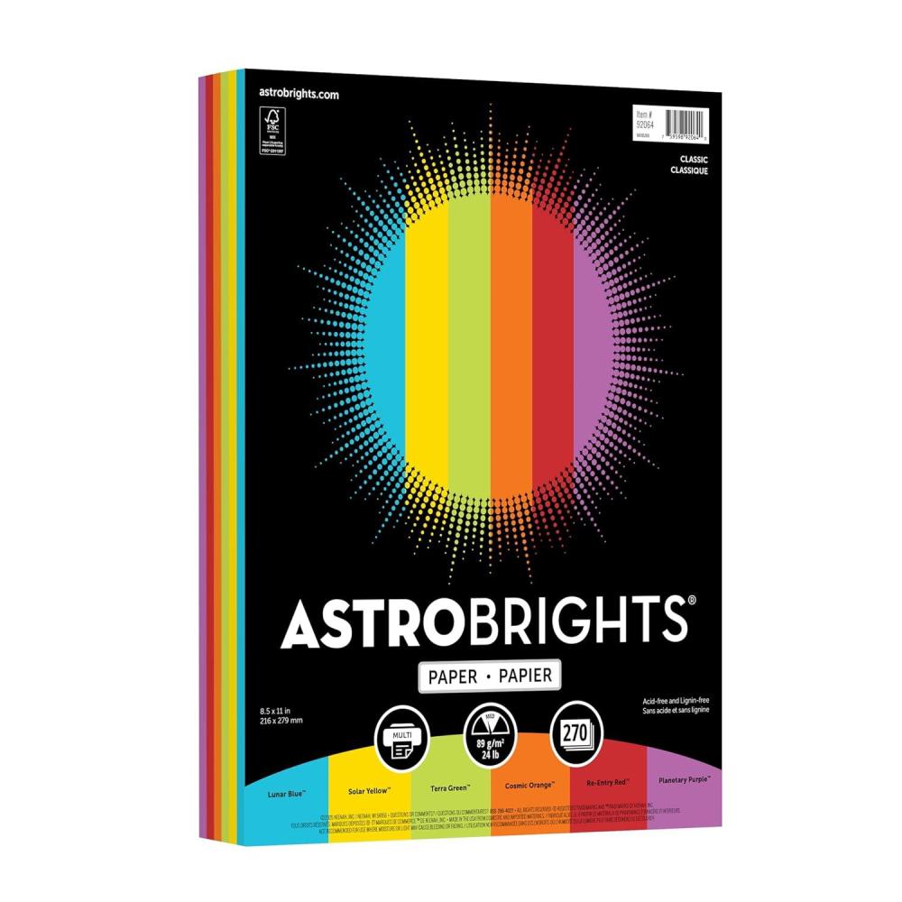 image:imageAstrobrights Colored Paper Classic Assortment 6Colors 24 lb89 gsm 85 x 11 270 Sheets AcidFree LigninFree Perfect for School Office amp DIY 92064