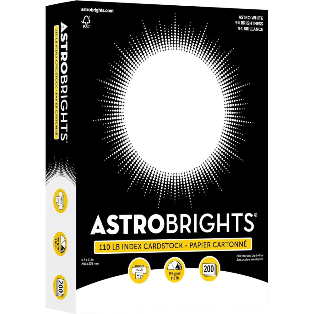 image:imagePremium Astrobrights White Cardstock 85 x 11 110 lb Index 94 Brightness 200 Sheets Heavyweight Astro White Card Stock for Invitations Business Cards Crafts and Printing