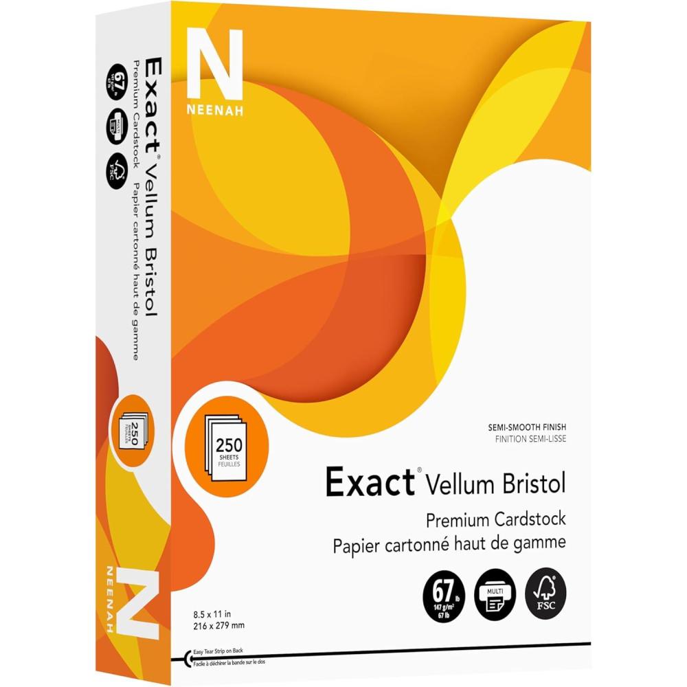 image:imageExact Vellum Bristol Cardstock 85 x 11 67 lb147 GSM White 250 Sheets 8021885x11Inch