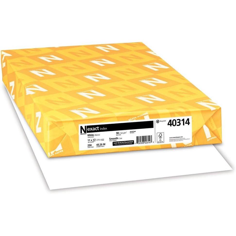 image:imageWausau Exact Index Cardstock 250 Sheets White 94 Brightness 90 lb 11 x 17 InchesWhite