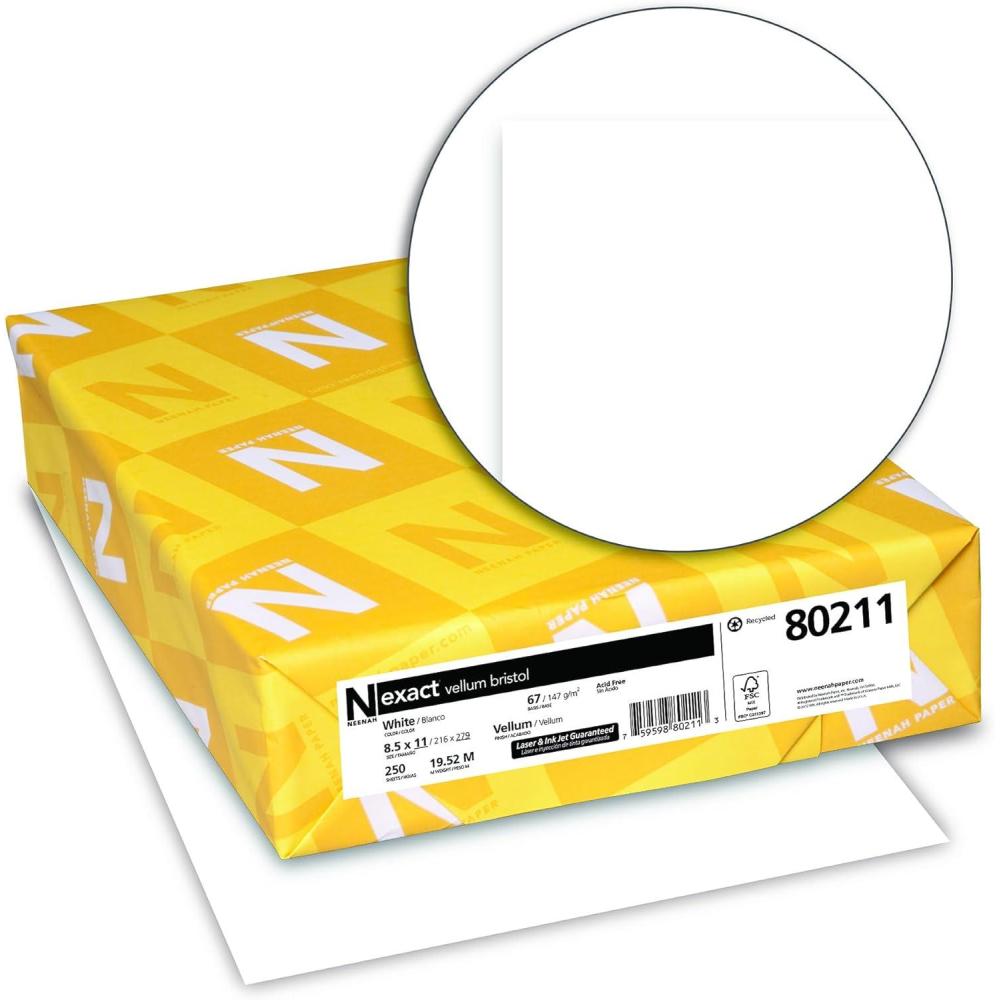 image:imageWausau Papers Neenah Exact Vellum Bristol 85 x 11 67 lb147 GSM White 94 Brightness 250 Sheets 80211250 Count Pack of 1