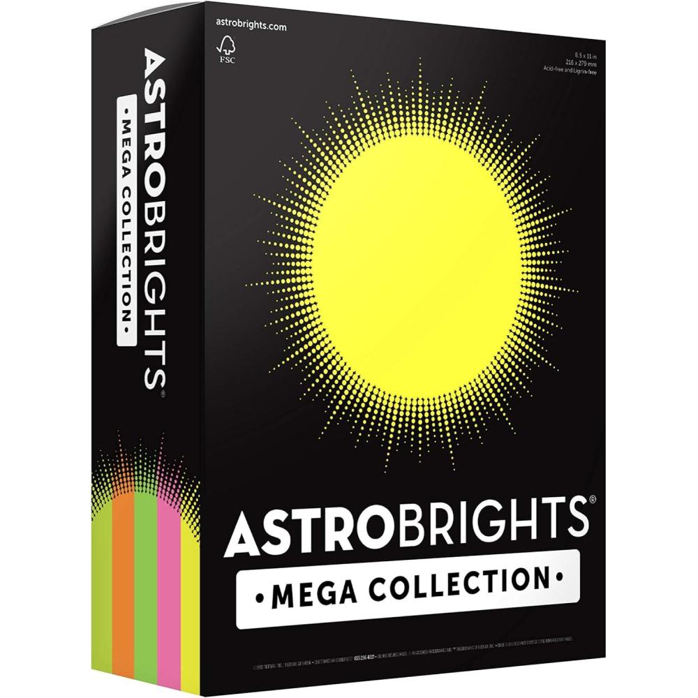 image:imageAstrobrights Mega Collection Colored Cardstock Flourescent 5Color Assortment 320 Sheets 65 lb176 gsm 85 x 11  MORE SHEETS 917031 Ream